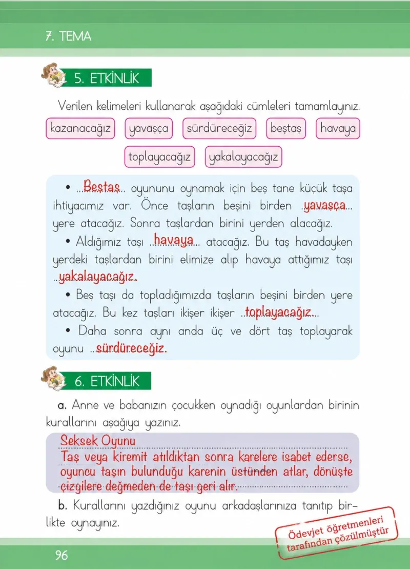 1. Sınıf Türkçe Ders Kitabı Cevapları İlke Yayınları Sayfa 96 Çözüm Görseli