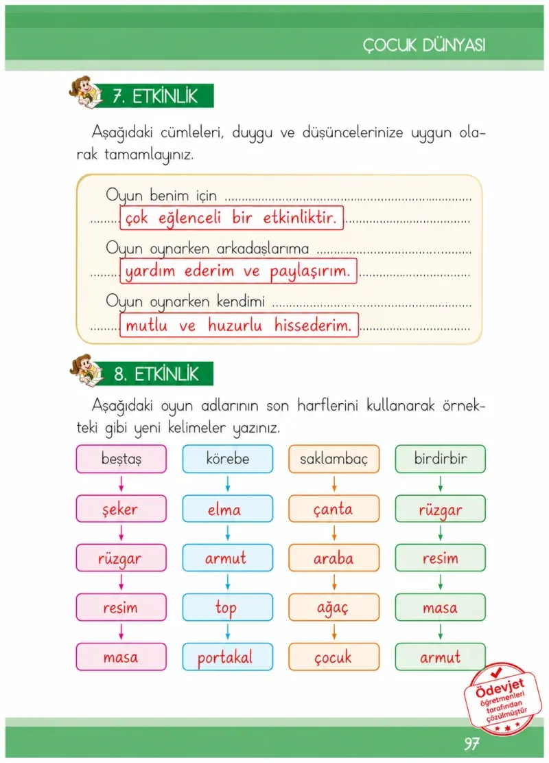 1. Sınıf Türkçe Ders Kitabı Cevapları İlke Yayınları Sayfa 97 Çözüm Görseli