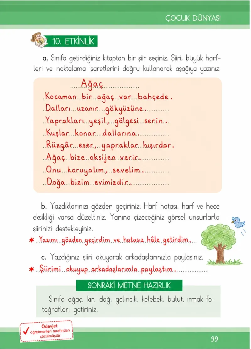 1. Sınıf Türkçe Ders Kitabı Cevapları İlke Yayınları Sayfa 99 Çözüm Görseli
