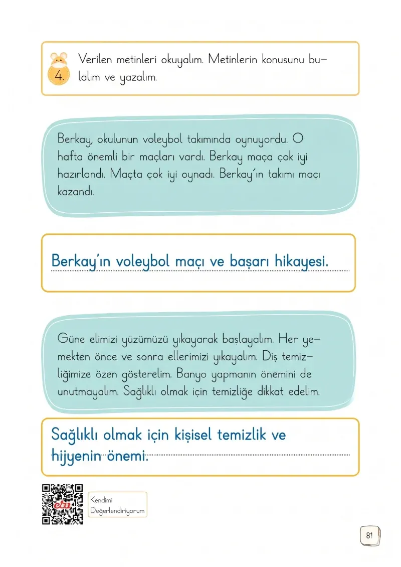 1. Sınıf Türkçe Ders Kitabı Cevapları Meb Yayınları 1. Kitap Sayfa 81 Çözüm Görseli