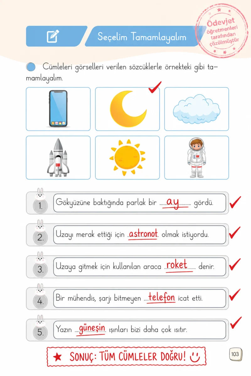 1. Sınıf Türkçe Ders Kitabı Cevapları Meb Yayınları 1. Kitap Sayfa 103 Çözüm Görseli