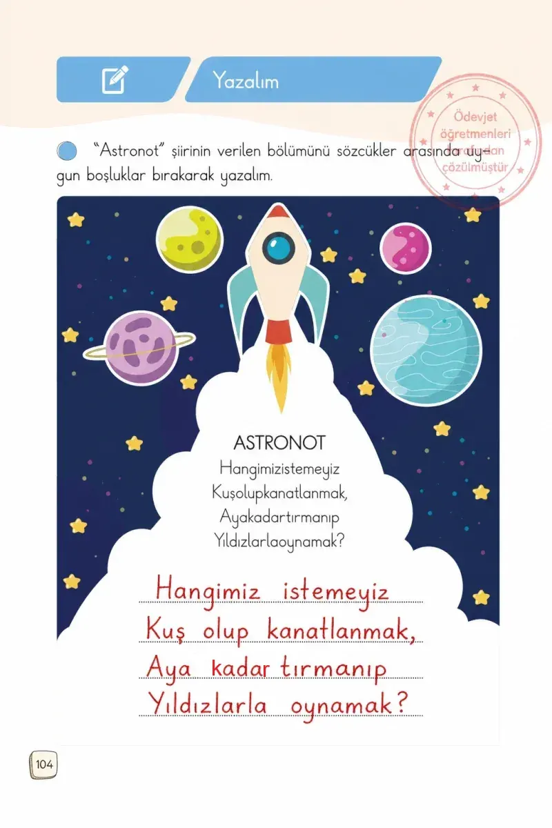 1. Sınıf Türkçe Ders Kitabı Cevapları Meb Yayınları 1. Kitap Sayfa 104 Çözüm Görseli