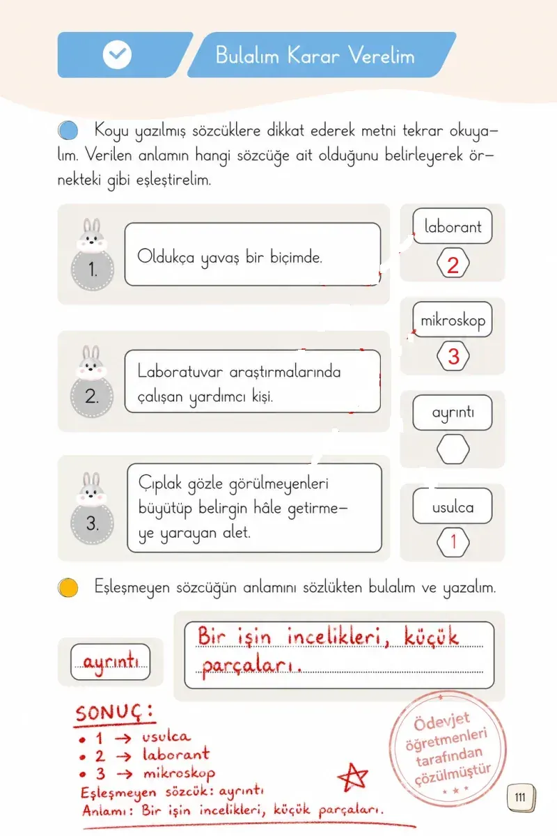 1. Sınıf Türkçe Ders Kitabı Cevapları Meb Yayınları 1. Kitap Sayfa 111 Çözüm Görseli