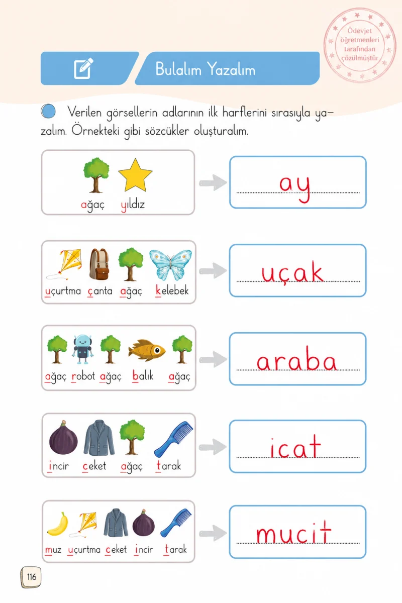 1. Sınıf Türkçe Ders Kitabı Cevapları Meb Yayınları 1. Kitap Sayfa 116 Çözüm Görseli