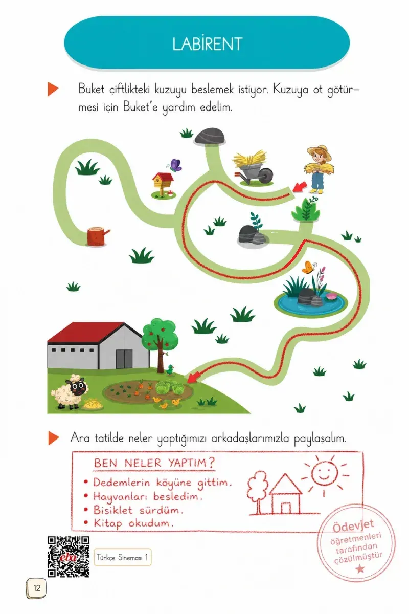 1. Sınıf Türkçe Ders Kitabı Cevapları Meb Yayınları 1. Kitap Sayfa 12 Çözüm Görseli