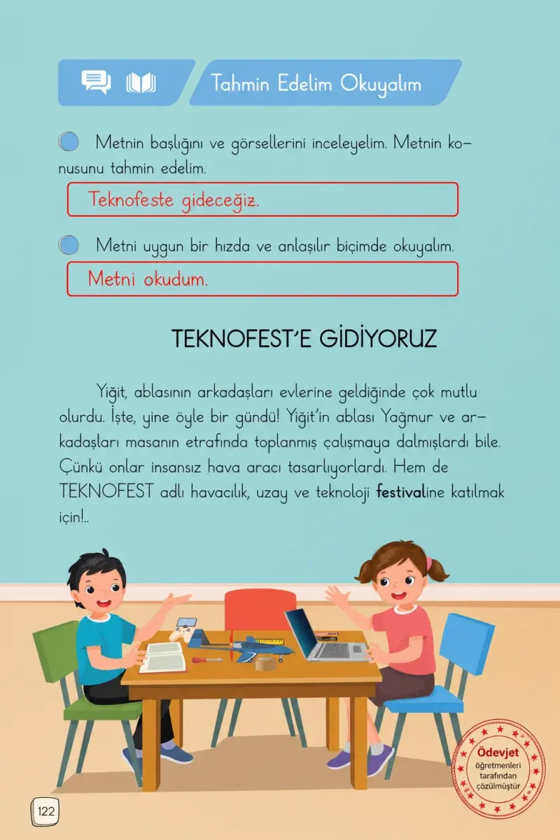 1. Sınıf Türkçe Ders Kitabı Cevapları Meb Yayınları 1. Kitap Sayfa 122 Çözüm Görseli