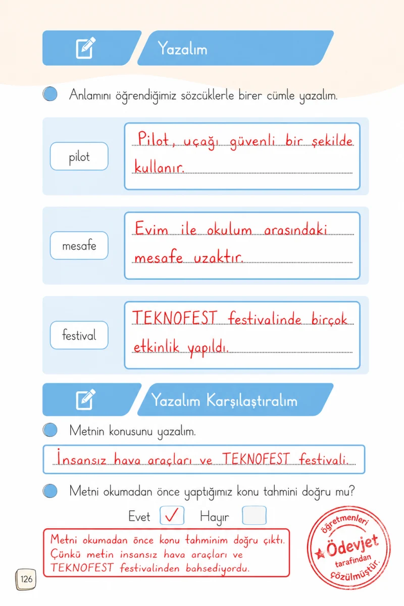 1. Sınıf Türkçe Ders Kitabı Cevapları Meb Yayınları 1. Kitap Sayfa 126 Çözüm Görseli