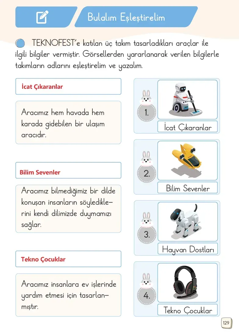1. Sınıf Türkçe Ders Kitabı Cevapları Meb Yayınları 1. Kitap Sayfa 129 Çözüm Görseli