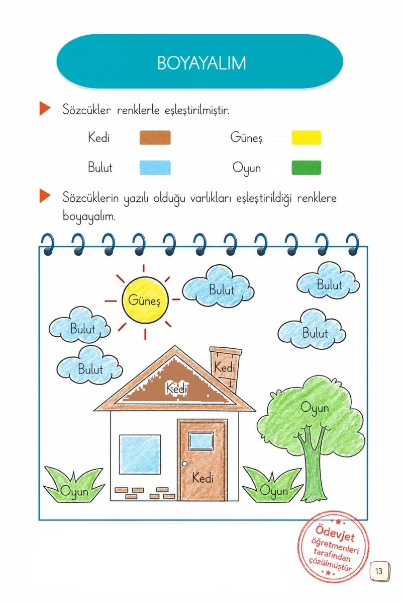 1. Sınıf Türkçe Ders Kitabı Cevapları Meb Yayınları 1. Kitap Sayfa 13 Çözüm Görseli