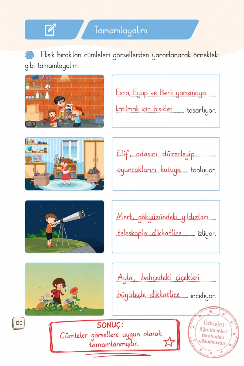 1. Sınıf Türkçe Ders Kitabı Cevapları Meb Yayınları 1. Kitap Sayfa 130 Çözüm Görseli