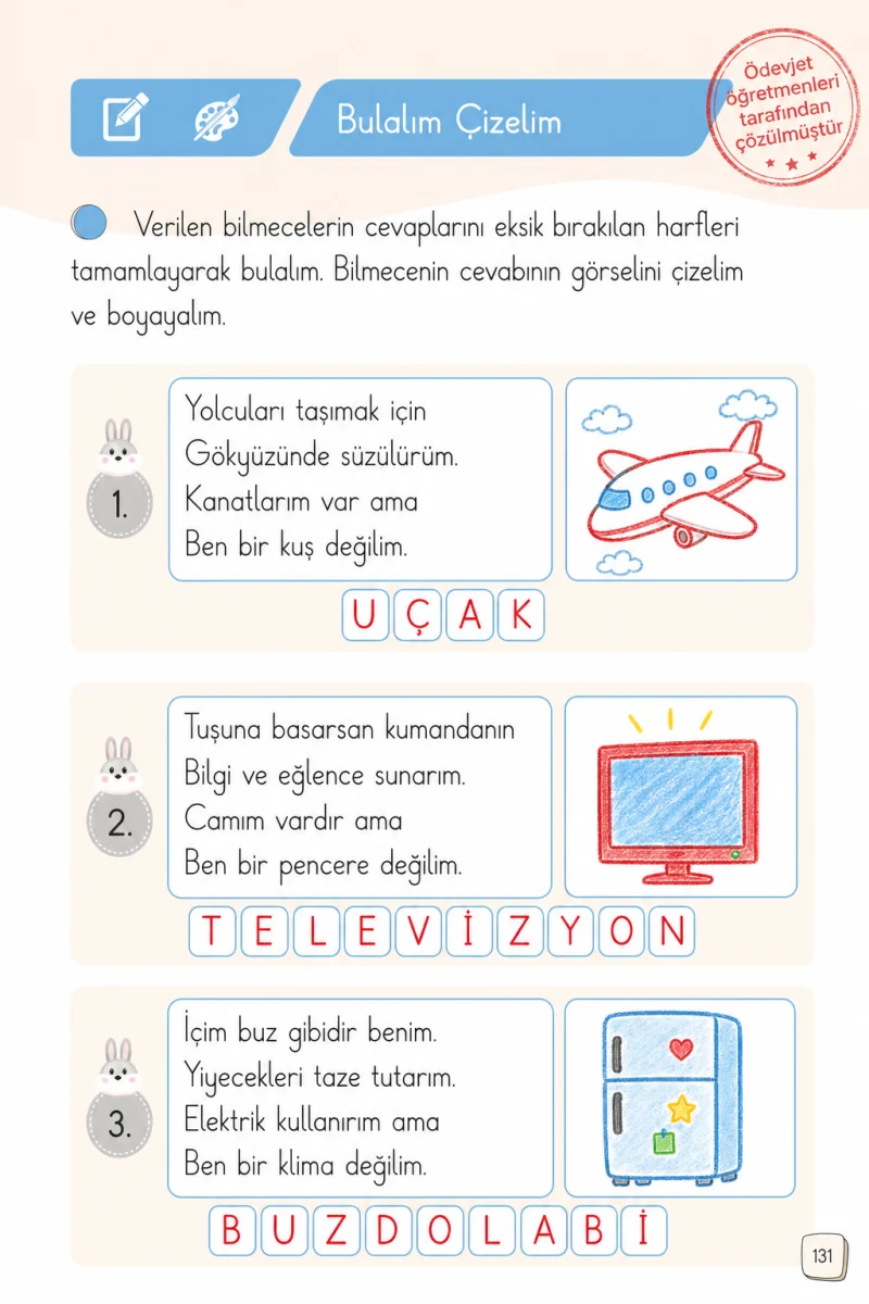1. Sınıf Türkçe Ders Kitabı Cevapları Meb Yayınları 1. Kitap Sayfa 131 Çözüm Görseli