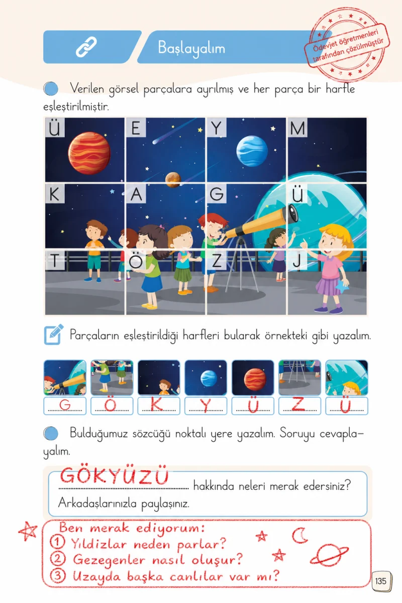 1. Sınıf Türkçe Ders Kitabı Cevapları Meb Yayınları 1. Kitap Sayfa 135 Çözüm Görseli