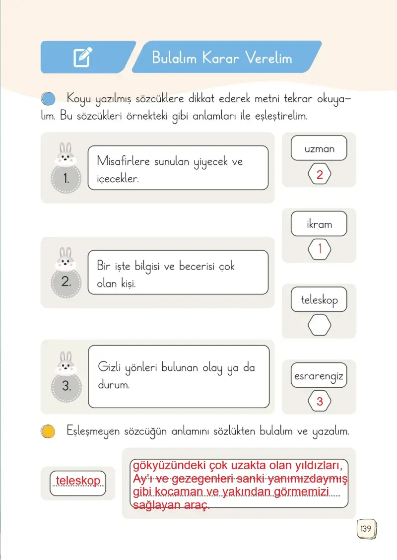 1. Sınıf Türkçe Ders Kitabı Cevapları Meb Yayınları 1. Kitap Sayfa 139 Çözüm Görseli