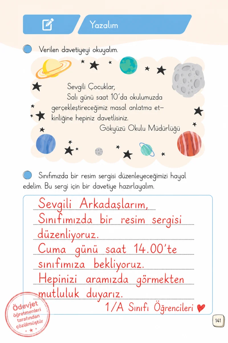 1. Sınıf Türkçe Ders Kitabı Cevapları Meb Yayınları 1. Kitap Sayfa 141 Çözüm Görseli