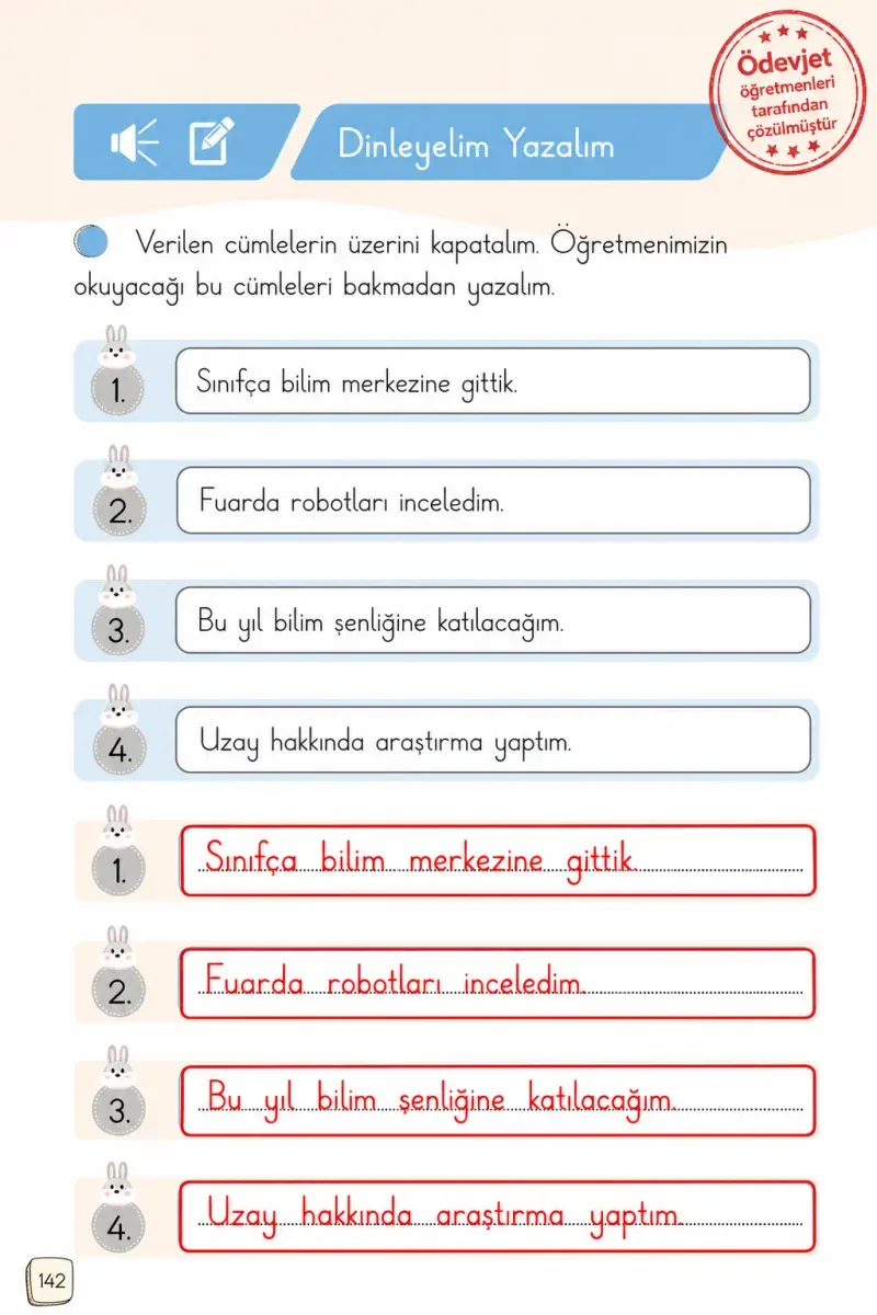 1. Sınıf Türkçe Ders Kitabı Cevapları Meb Yayınları 1. Kitap Sayfa 142 Çözüm Görseli