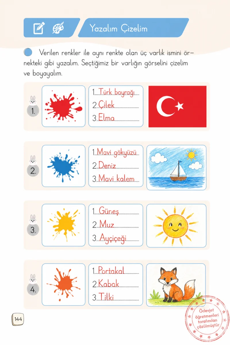 1. Sınıf Türkçe Ders Kitabı Cevapları Meb Yayınları 1. Kitap Sayfa 144 Çözüm Görseli
