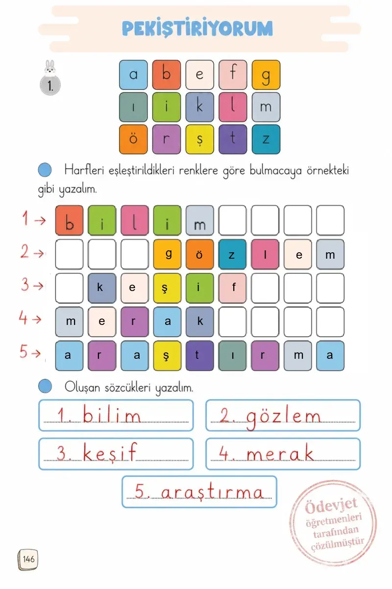 1. Sınıf Türkçe Ders Kitabı Cevapları Meb Yayınları 1. Kitap Sayfa 146 Çözüm Görseli