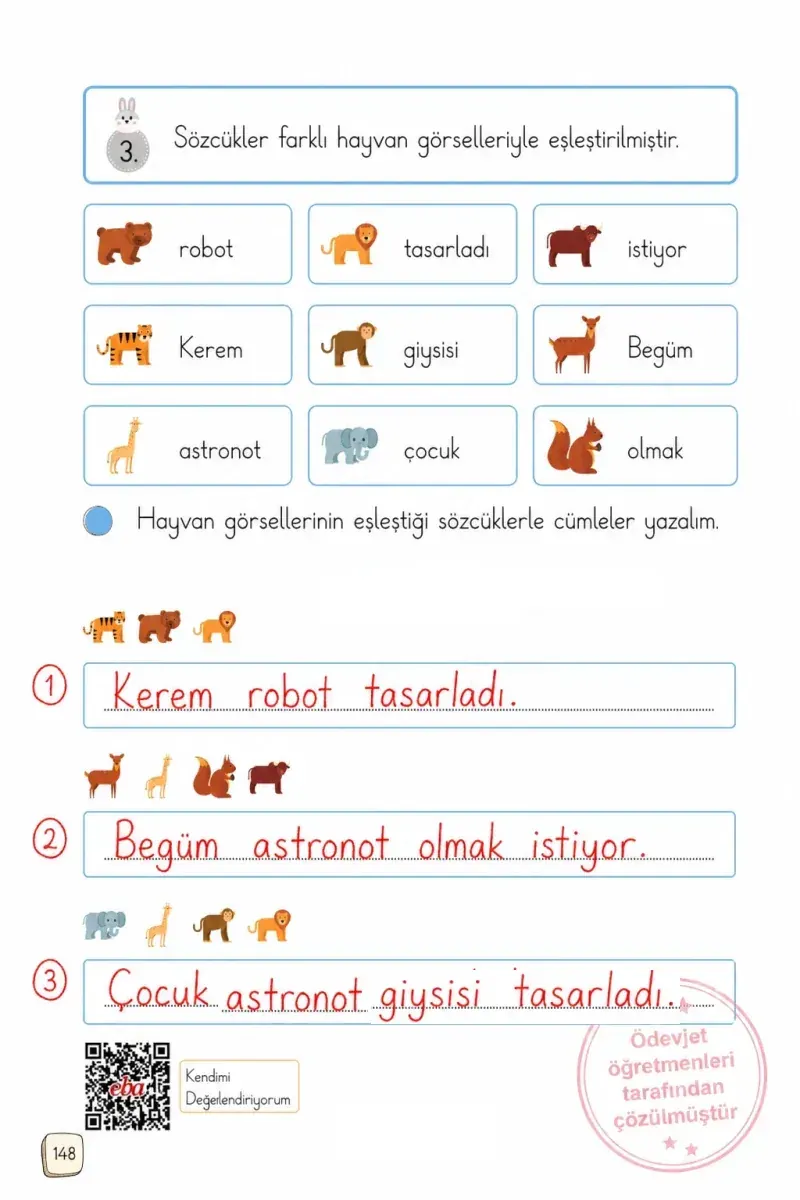 1. Sınıf Türkçe Ders Kitabı Cevapları Meb Yayınları 1. Kitap Sayfa 148 Çözüm Görseli