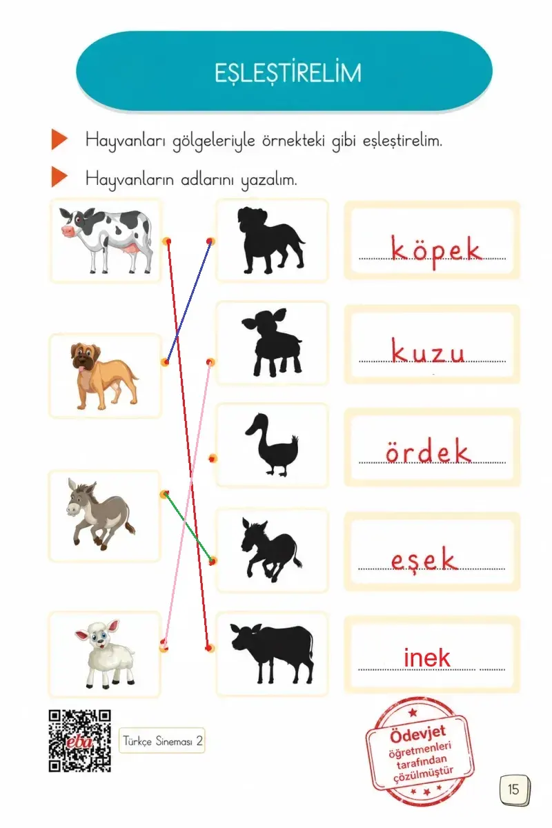 1. Sınıf Türkçe Ders Kitabı Cevapları Meb Yayınları 1. Kitap Sayfa 15 Çözüm Görseli