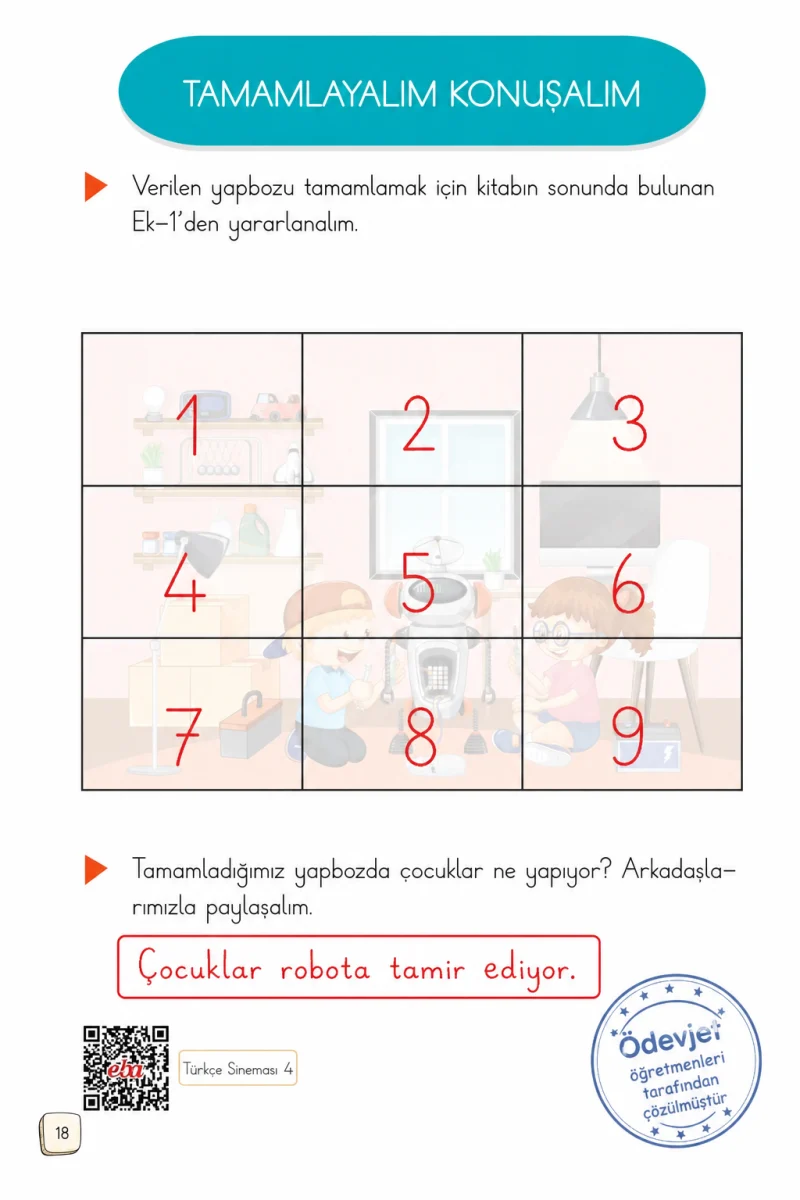 1. Sınıf Türkçe Ders Kitabı Cevapları Meb Yayınları 1. Kitap Sayfa 18 Çözüm Görseli