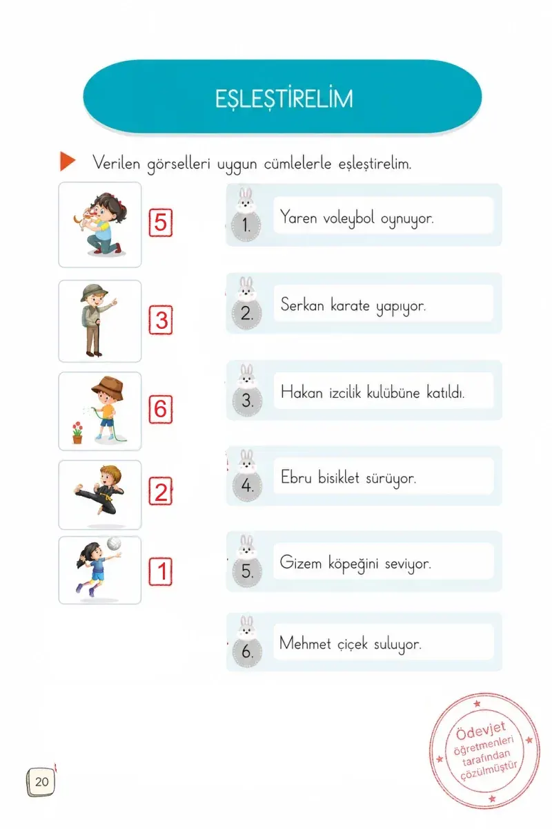 1. Sınıf Türkçe Ders Kitabı Cevapları Meb Yayınları 1. Kitap Sayfa 20 Çözüm Görseli
