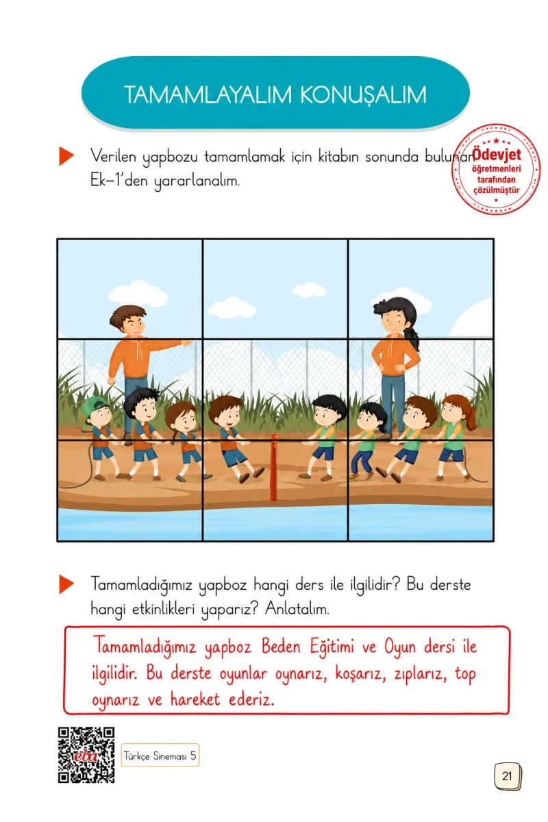 1. Sınıf Türkçe Ders Kitabı Cevapları Meb Yayınları 1. Kitap Sayfa 21 Çözüm Görseli