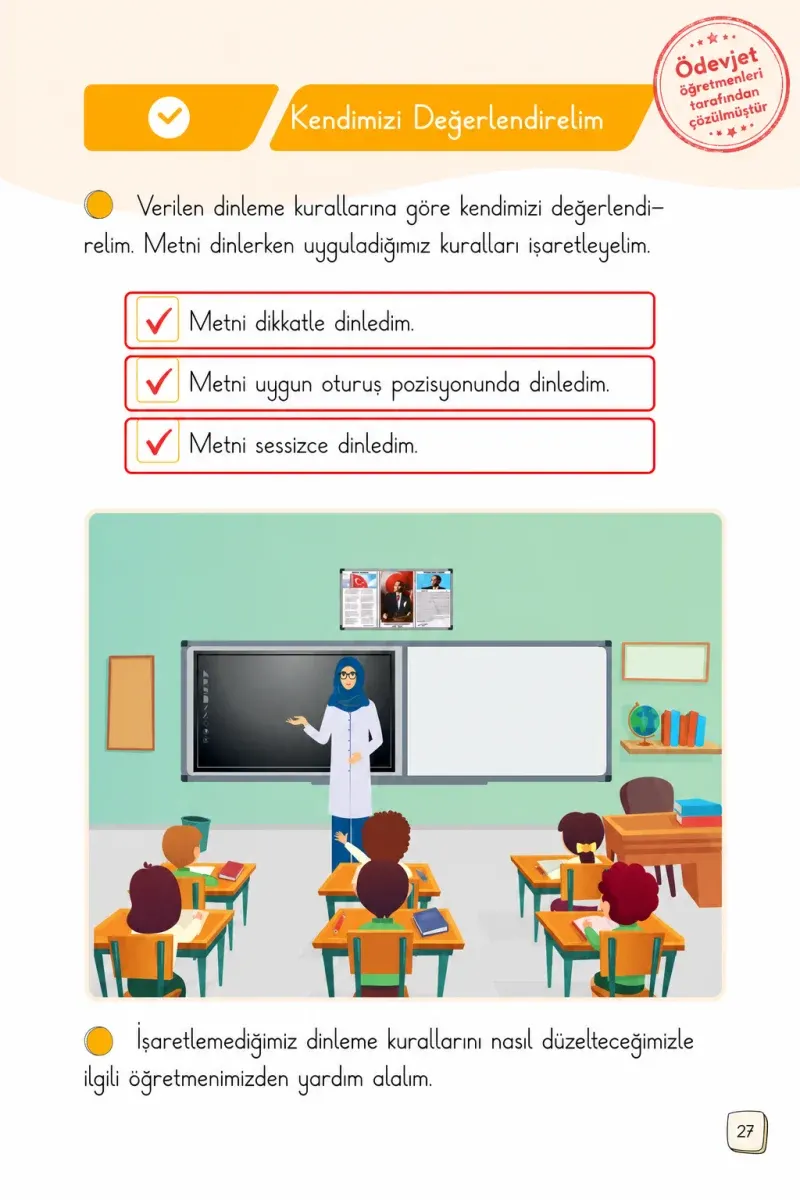 1. Sınıf Türkçe Ders Kitabı Cevapları Meb Yayınları 1. Kitap Sayfa 27 Çözüm Görseli