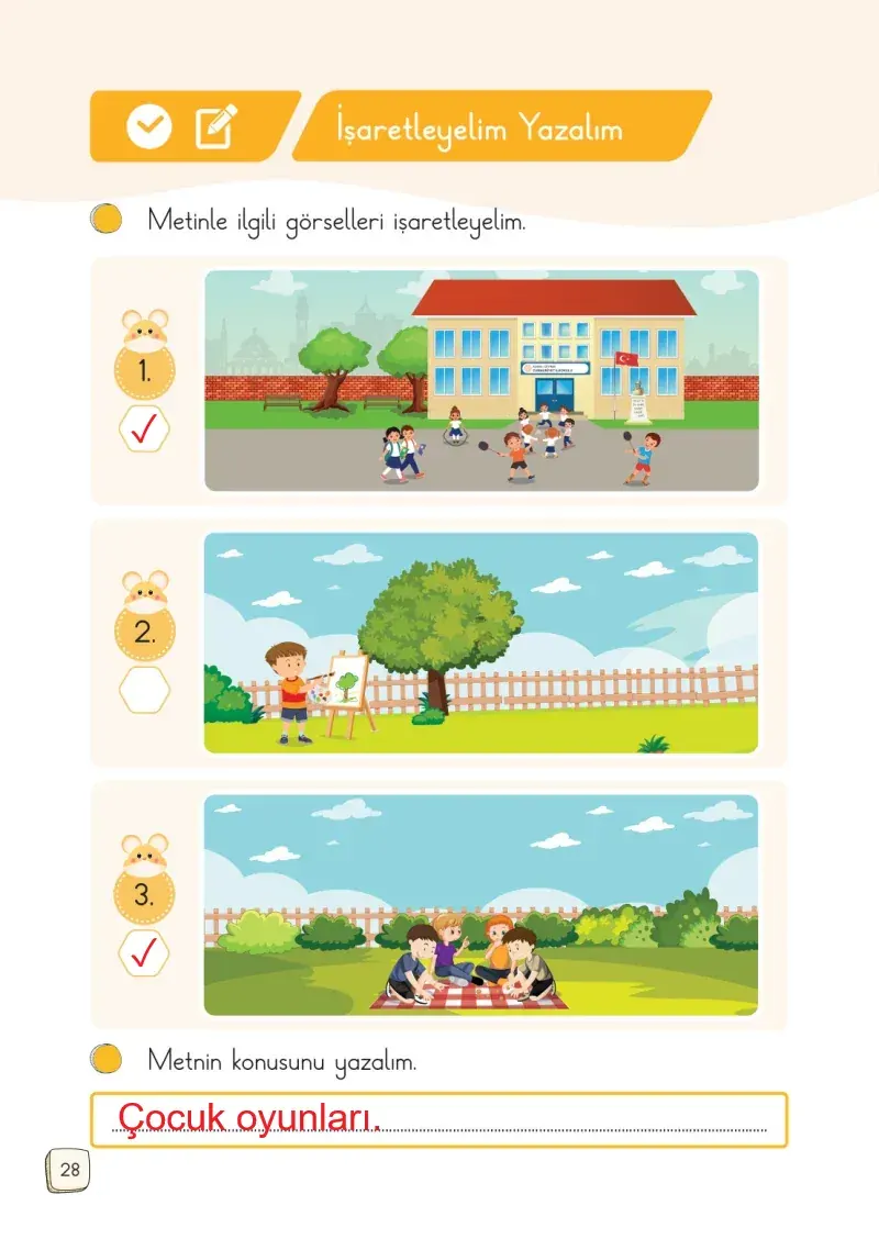 1. Sınıf Türkçe Ders Kitabı Cevapları Meb Yayınları 1. Kitap Sayfa 28 Çözüm Görseli