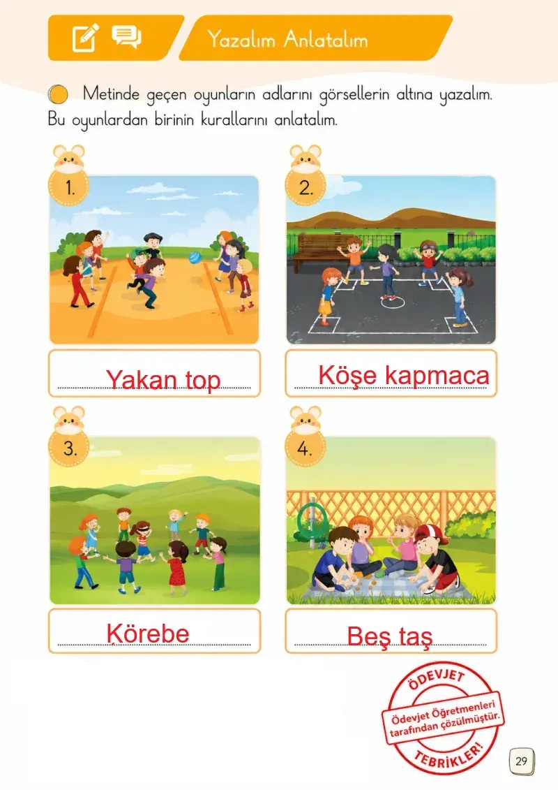 1. Sınıf Türkçe Ders Kitabı Cevapları Meb Yayınları 1. Kitap Sayfa 29 Çözüm Görseli