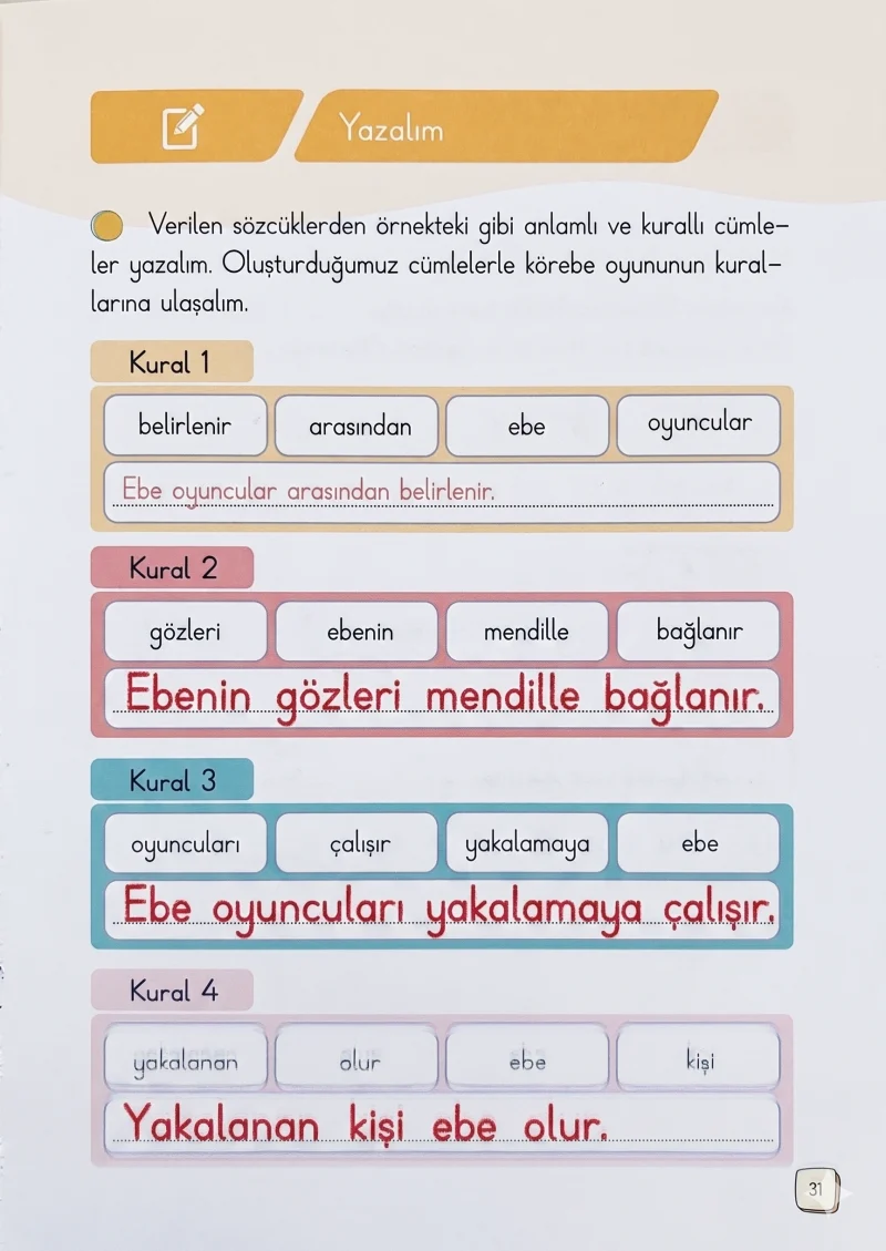 1. Sınıf Türkçe Ders Kitabı Cevapları Meb Yayınları 1. Kitap Sayfa 31 Çözüm Görseli