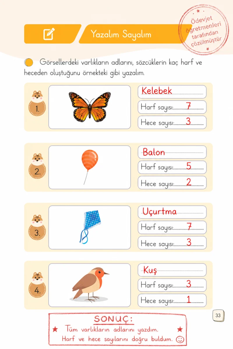 1. Sınıf Türkçe Ders Kitabı Cevapları Meb Yayınları 1. Kitap Sayfa 33 Çözüm Görseli