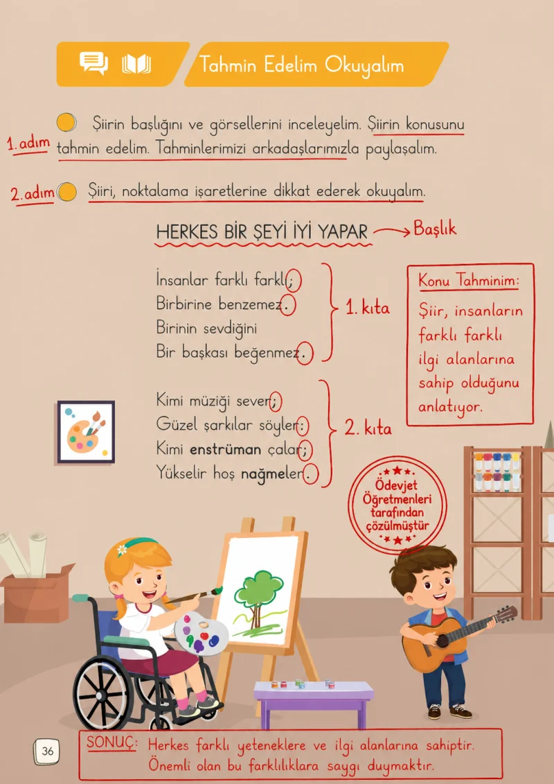 1. Sınıf Türkçe Ders Kitabı Cevapları Meb Yayınları 1. Kitap Sayfa 36 Çözüm Görseli