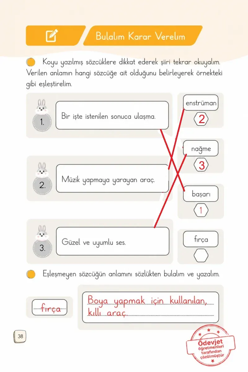 1. Sınıf Türkçe Ders Kitabı Cevapları Meb Yayınları 1. Kitap Sayfa 38 Çözüm Görseli