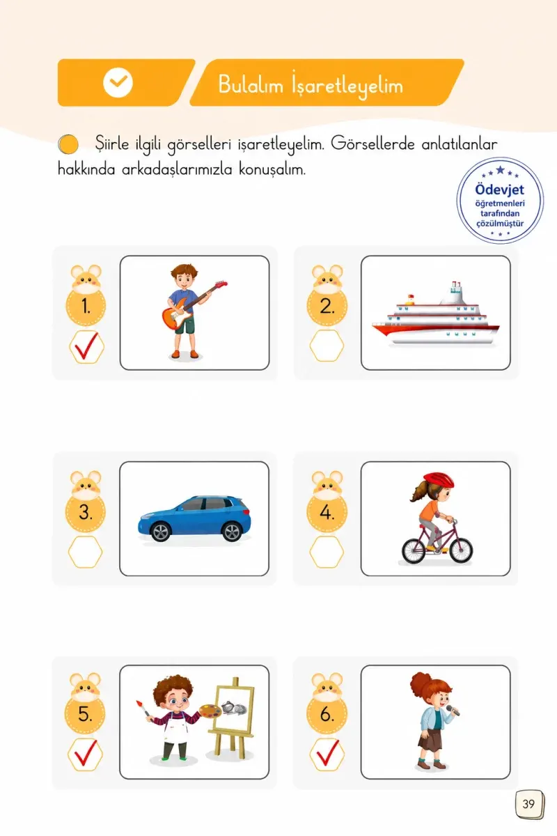 1. Sınıf Türkçe Ders Kitabı Cevapları Meb Yayınları 1. Kitap Sayfa 39 Çözüm Görseli