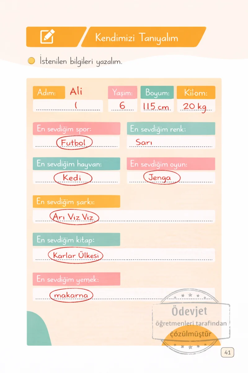 1. Sınıf Türkçe Ders Kitabı Cevapları Meb Yayınları 1. Kitap Sayfa 41 Çözüm Görseli