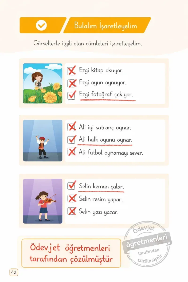 1. Sınıf Türkçe Ders Kitabı Cevapları Meb Yayınları 1. Kitap Sayfa 42 Çözüm Görseli