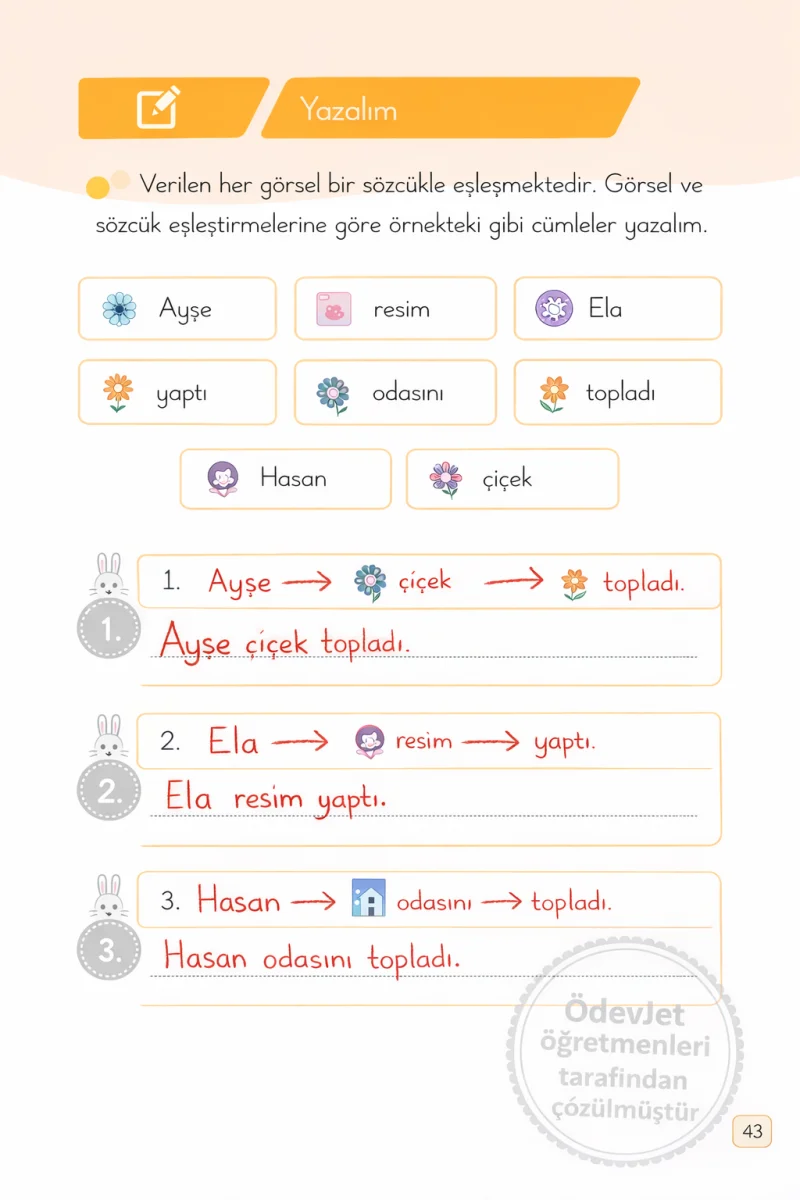 1. Sınıf Türkçe Ders Kitabı Cevapları Meb Yayınları 1. Kitap Sayfa 43 Çözüm Görseli