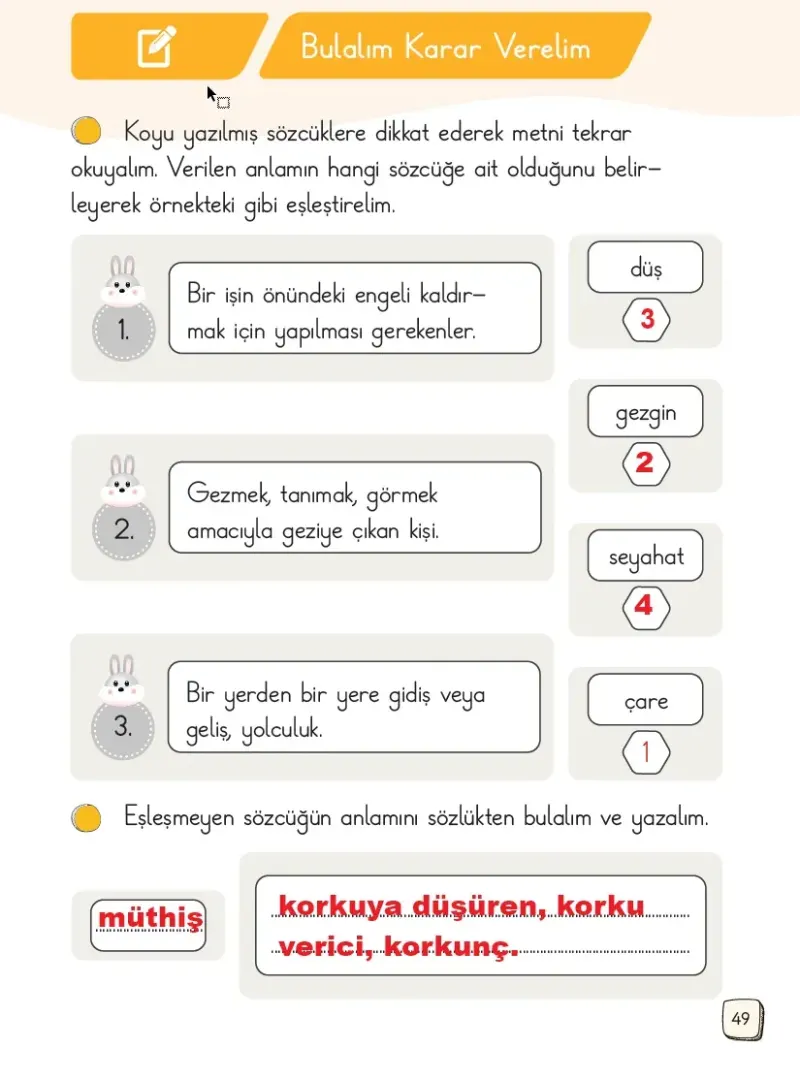 1. Sınıf Türkçe Ders Kitabı Cevapları Meb Yayınları 1. Kitap Sayfa 49 Çözüm Görseli