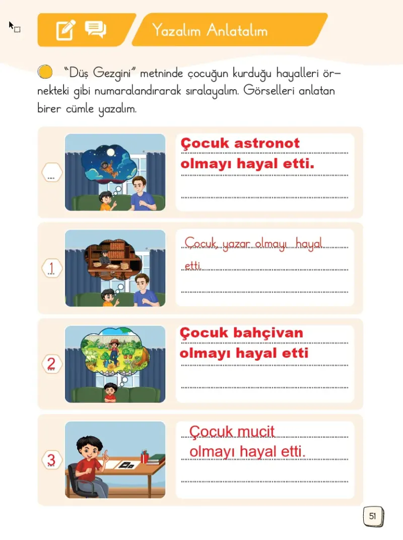 1. Sınıf Türkçe Ders Kitabı Cevapları Meb Yayınları 1. Kitap Sayfa 51 Çözüm Görseli