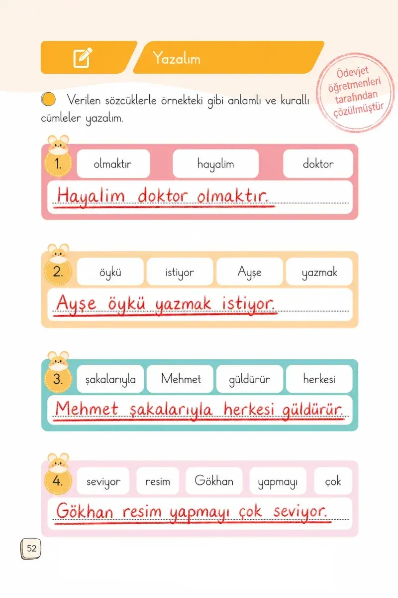 1. Sınıf Türkçe Ders Kitabı Cevapları Meb Yayınları 1. Kitap Sayfa 52 Çözüm Görseli