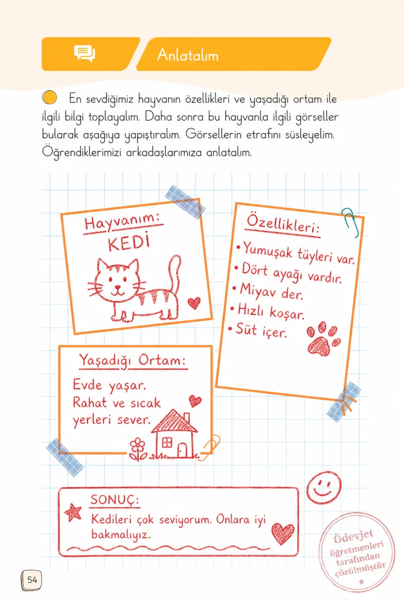 1. Sınıf Türkçe Ders Kitabı Cevapları Meb Yayınları 1. Kitap Sayfa 54 Çözüm Görseli