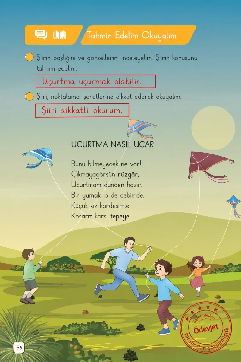 1. Sınıf Türkçe Ders Kitabı Cevapları Meb Yayınları 1. Kitap Sayfa 56 Çözüm Görseli