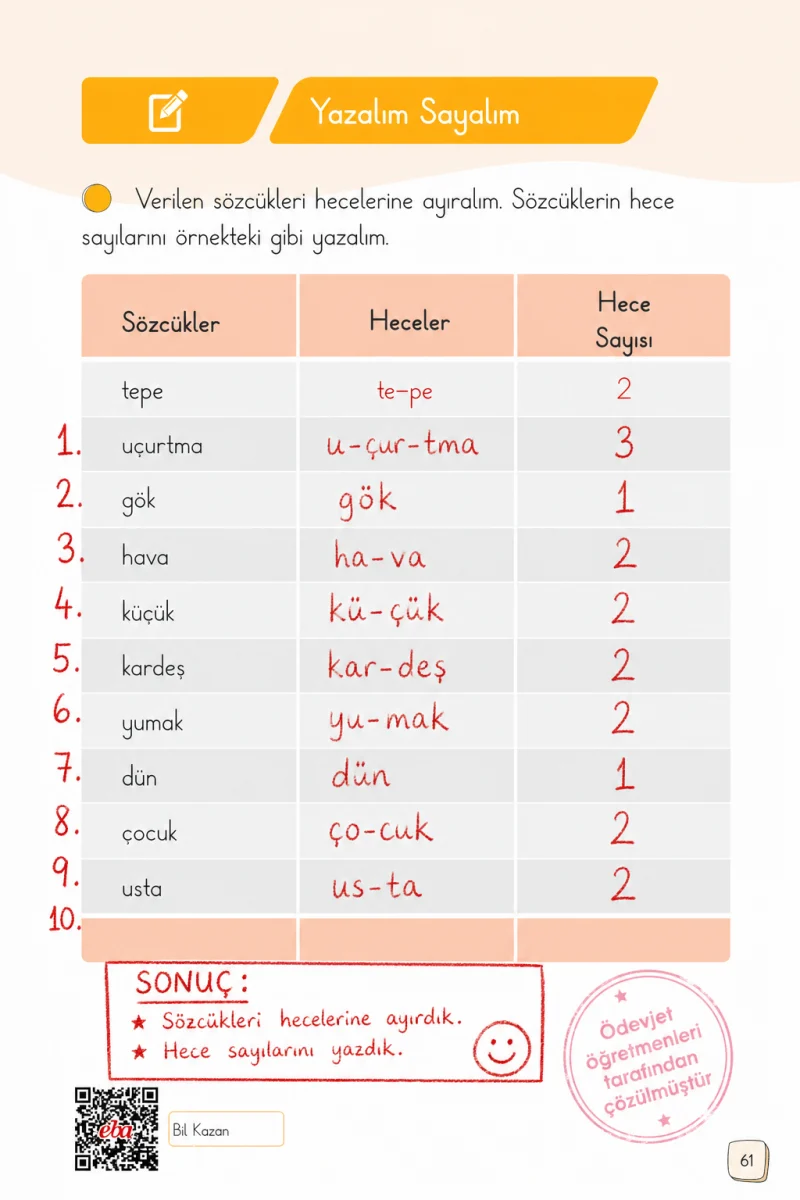 1. Sınıf Türkçe Ders Kitabı Cevapları Meb Yayınları 1. Kitap Sayfa 61 Çözüm Görseli