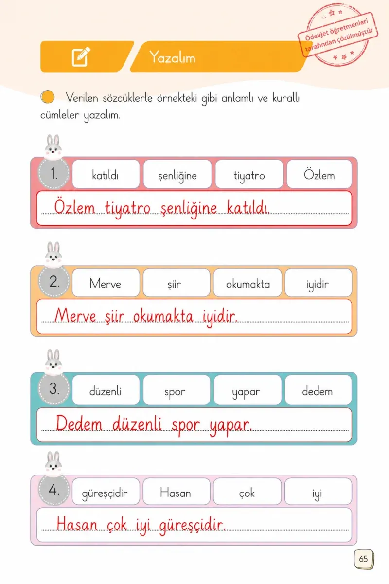1. Sınıf Türkçe Ders Kitabı Cevapları Meb Yayınları 1. Kitap Sayfa 65 Çözüm Görseli