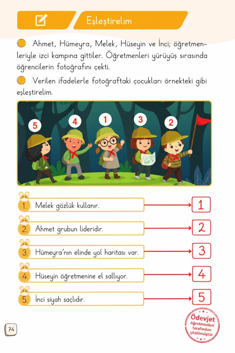1. Sınıf Türkçe Ders Kitabı Cevapları Meb Yayınları 1. Kitap Sayfa 74 Çözüm Görseli