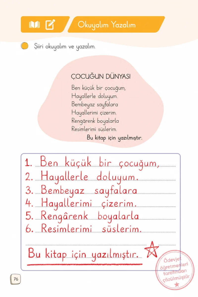 1. Sınıf Türkçe Ders Kitabı Cevapları Meb Yayınları 1. Kitap Sayfa 76 Çözüm Görseli