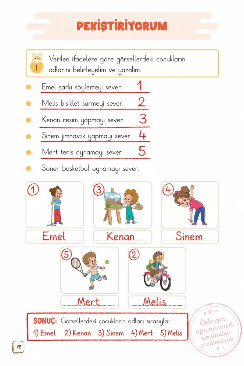 1. Sınıf Türkçe Ders Kitabı Cevapları Meb Yayınları 1. Kitap Sayfa 78 Çözüm Görseli