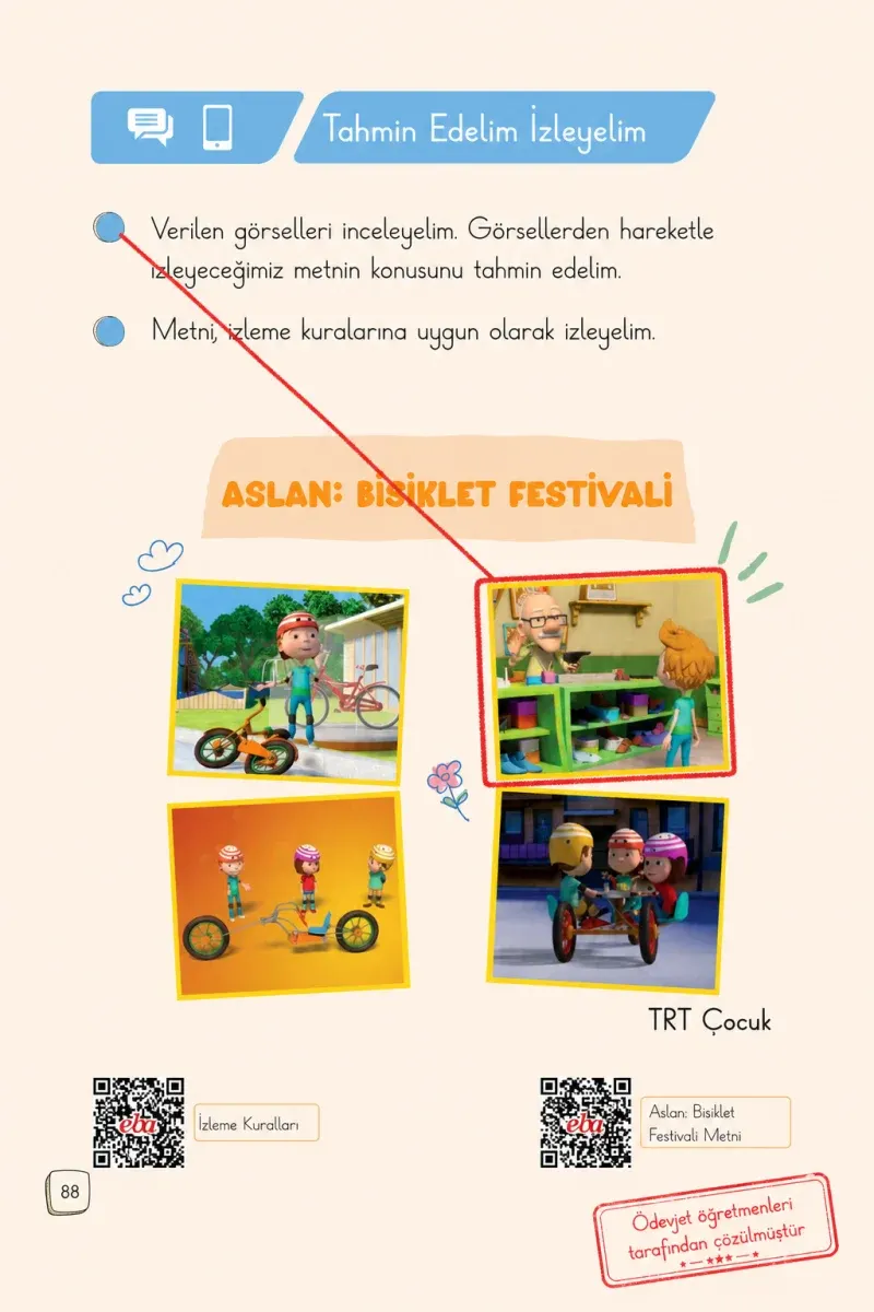 1. Sınıf Türkçe Ders Kitabı Cevapları Meb Yayınları 1. Kitap Sayfa 88 Çözüm Görseli