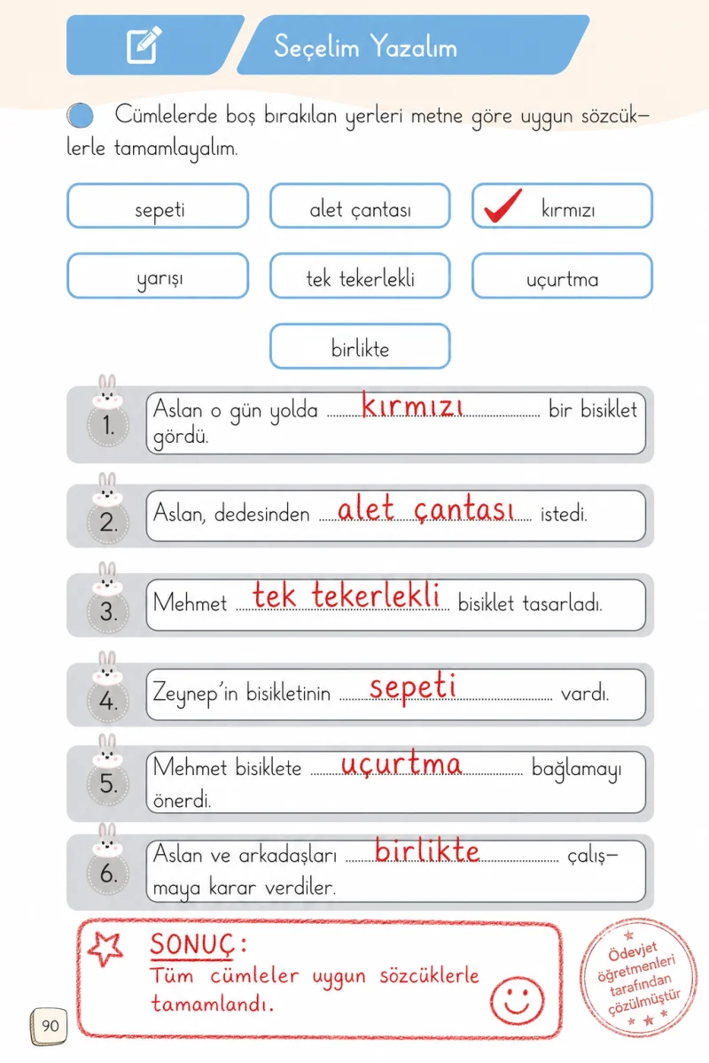 1. Sınıf Türkçe Ders Kitabı Cevapları Meb Yayınları 1. Kitap Sayfa 90 Çözüm Görseli