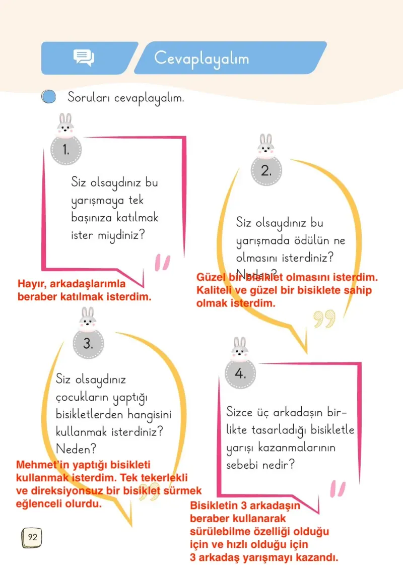 1. Sınıf Türkçe Ders Kitabı Cevapları Meb Yayınları 1. Kitap Sayfa 92 Çözüm Görseli